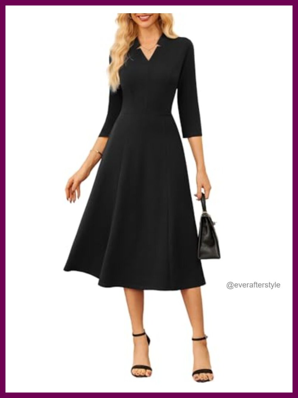 GRACE KARIN Women's 3/4 Sleeve Work Church Dress Fit and Flare Midi with